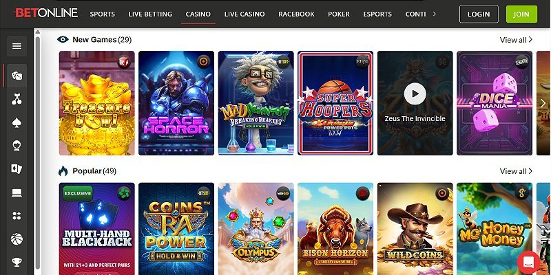 BetOnline casino lobby (US)